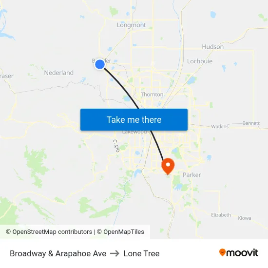 Broadway & Arapahoe Ave to Lone Tree map