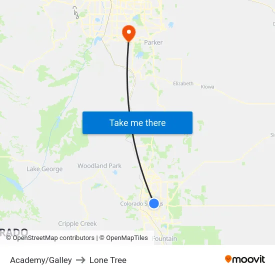 Academy/Galley to Lone Tree map