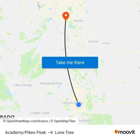 Academy/Pikes Peak to Lone Tree map