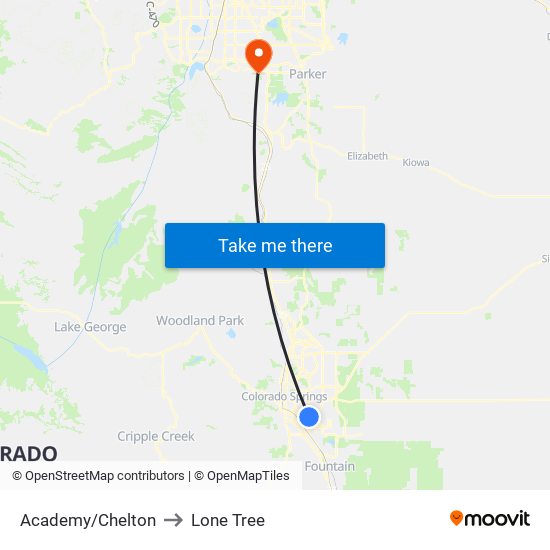 Academy/Chelton to Lone Tree map