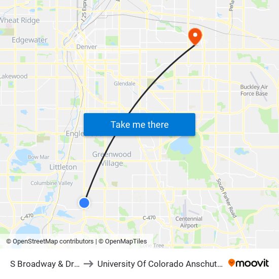 S Broadway & Dry Creek Rd to University Of Colorado Anschutz Medical Campus map