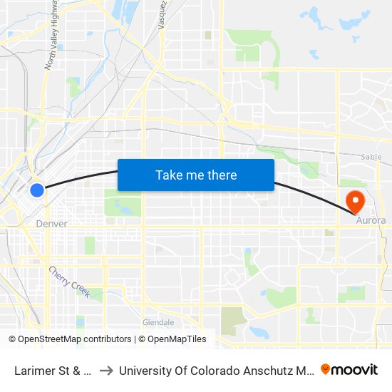 Larimer St & 21st St to University Of Colorado Anschutz Medical Campus map