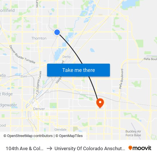 104th Ave & Colorado Blvd to University Of Colorado Anschutz Medical Campus map