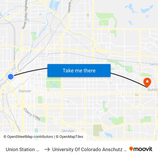 Union Station Bus Gates to University Of Colorado Anschutz Medical Campus map