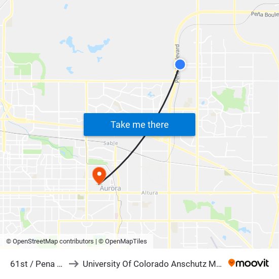 61st / Pena Station to University Of Colorado Anschutz Medical Campus map