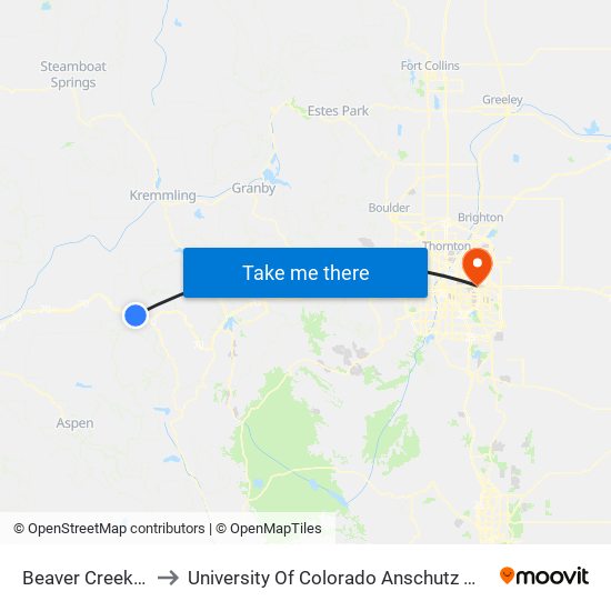 Beaver Creek Elk Lot to University Of Colorado Anschutz Medical Campus map