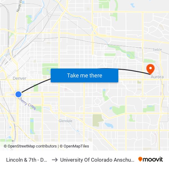 Lincoln & 7th - Denver Health to University Of Colorado Anschutz Medical Campus map