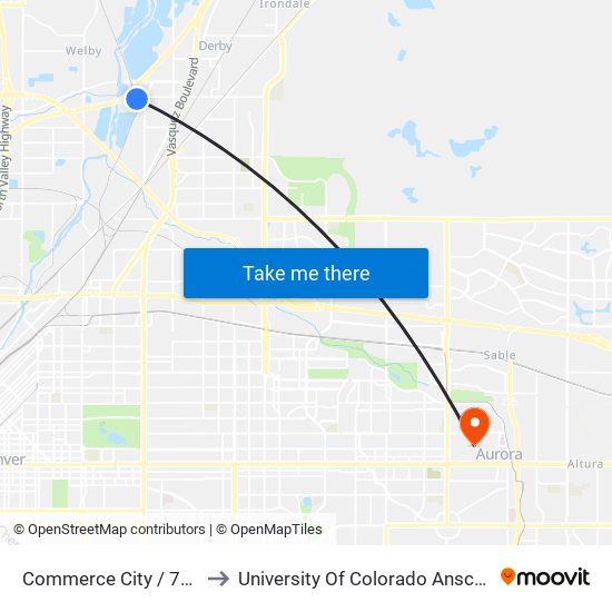 Commerce City / 72nd Ave Station to University Of Colorado Anschutz Medical Campus map