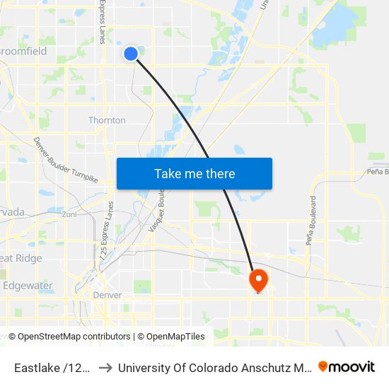 Eastlake /124th Ave to University Of Colorado Anschutz Medical Campus map