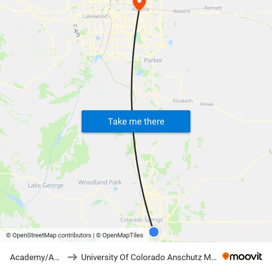 Academy/Astrozon to University Of Colorado Anschutz Medical Campus map