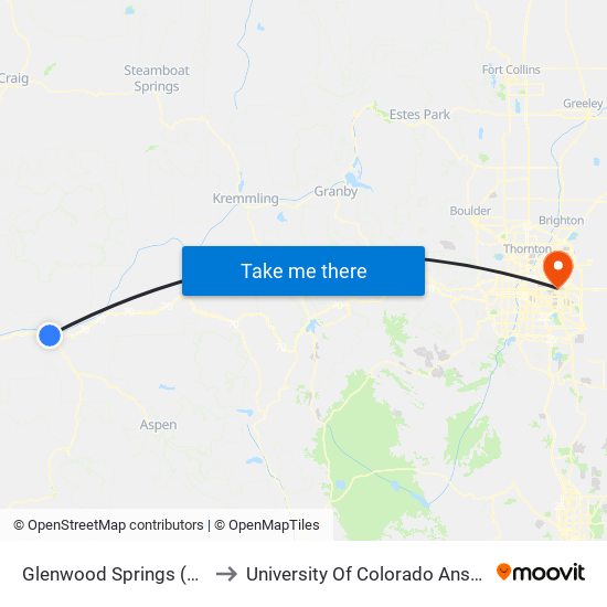 Glenwood Springs (W Glenwood Mall) to University Of Colorado Anschutz Medical Campus map