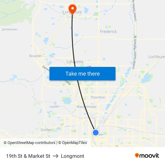 19th St & Market St to Longmont map