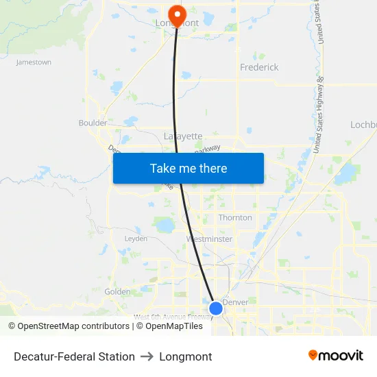 Decatur-Federal Station to Longmont map