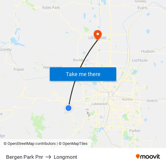 Bergen Park Pnr to Longmont map