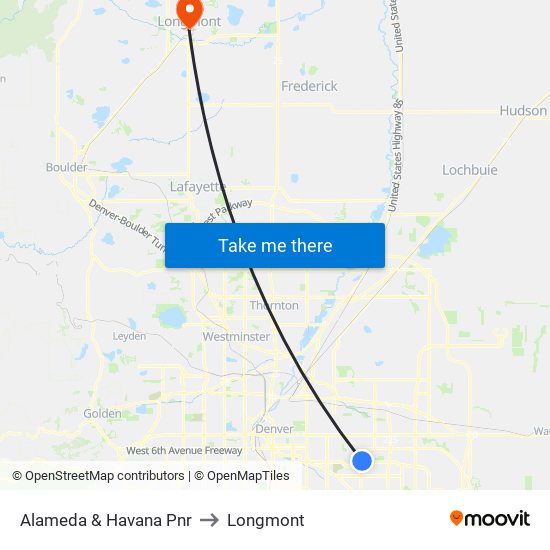 Alameda & Havana Pnr to Longmont map