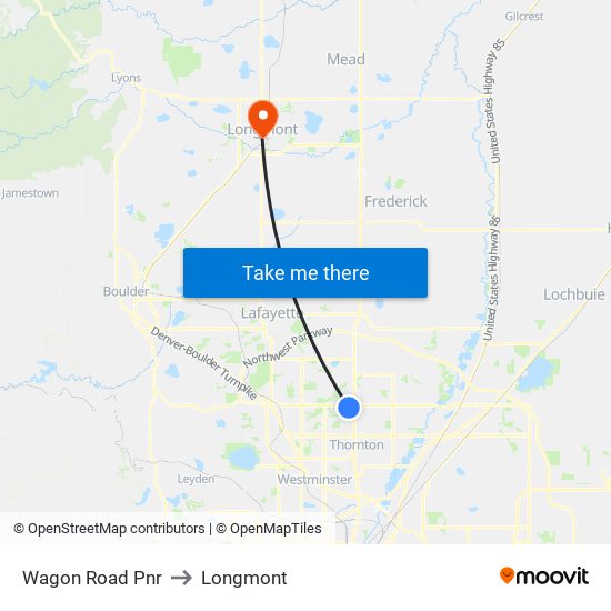 Wagon Road Pnr to Longmont map