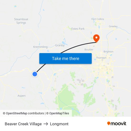 Beaver Creek Village to Longmont map