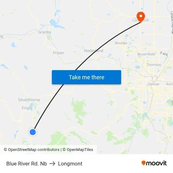 Blue River Rd. Nb to Longmont map