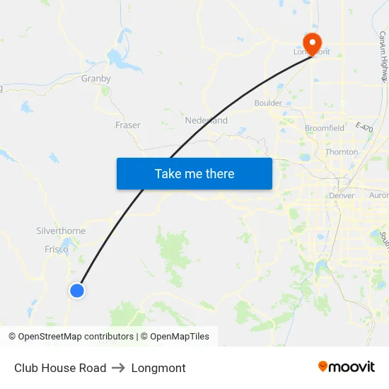 Club House Road to Longmont map
