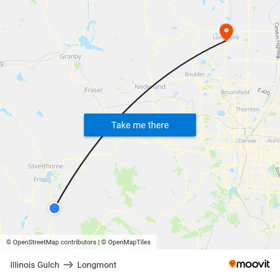Illinois Gulch to Longmont map
