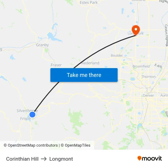 Corinthian Hill to Longmont map