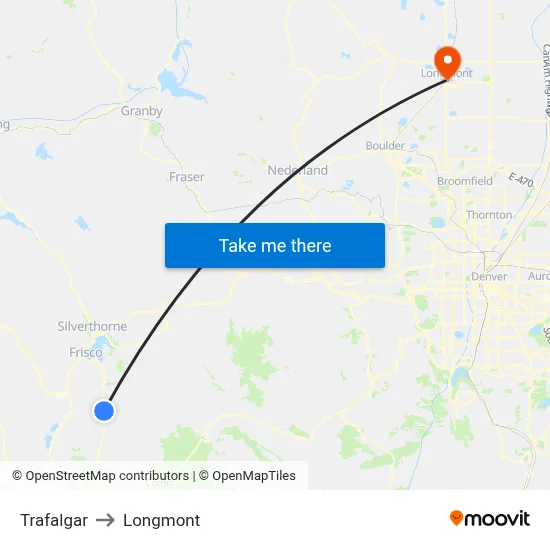 Trafalgar to Longmont map