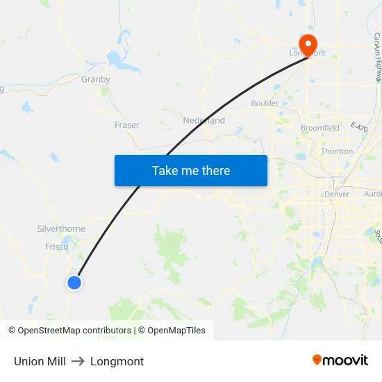 Union Mill to Longmont map