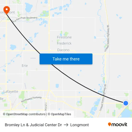 Bromley Ln & Judicial Center Dr to Longmont map