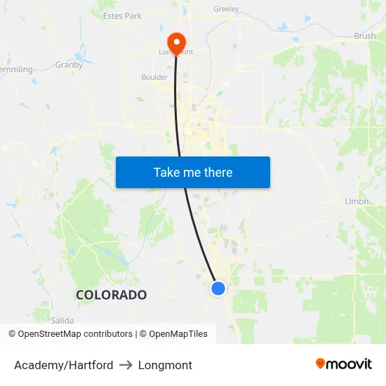 Academy/Hartford to Longmont map