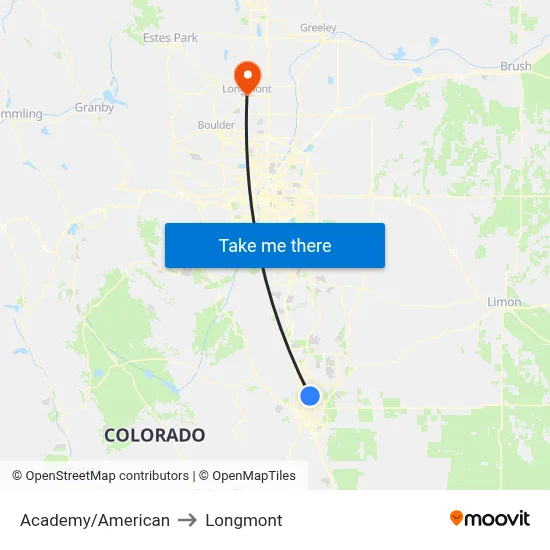 Academy/American to Longmont map