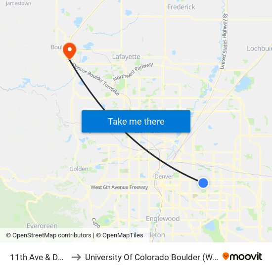 11th Ave & Dayton St to University Of Colorado Boulder (Williams Village) map