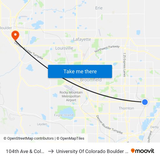 104th Ave & Colorado Blvd to University Of Colorado Boulder (Williams Village) map