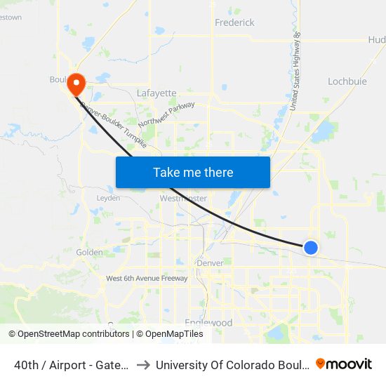 40th  / Airport - Gateway Park Station to University Of Colorado Boulder (Williams Village) map