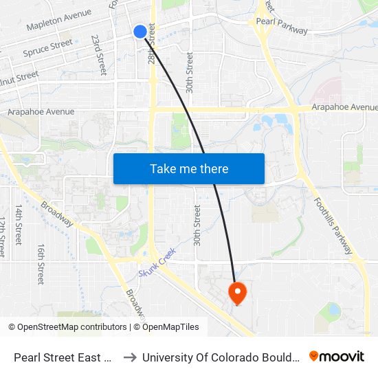Pearl Street East Of 26th Street to University Of Colorado Boulder (Williams Village) map