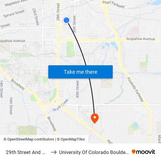 29th Street And Walnut Street to University Of Colorado Boulder (Williams Village) map