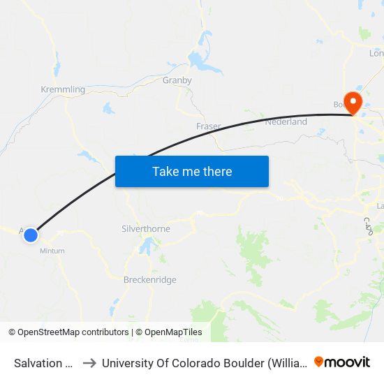 Salvation Army to University Of Colorado Boulder (Williams Village) map