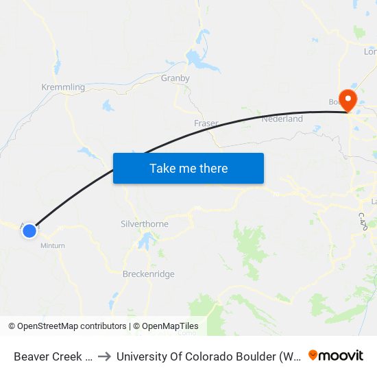 Beaver Creek Elk Lot to University Of Colorado Boulder (Williams Village) map