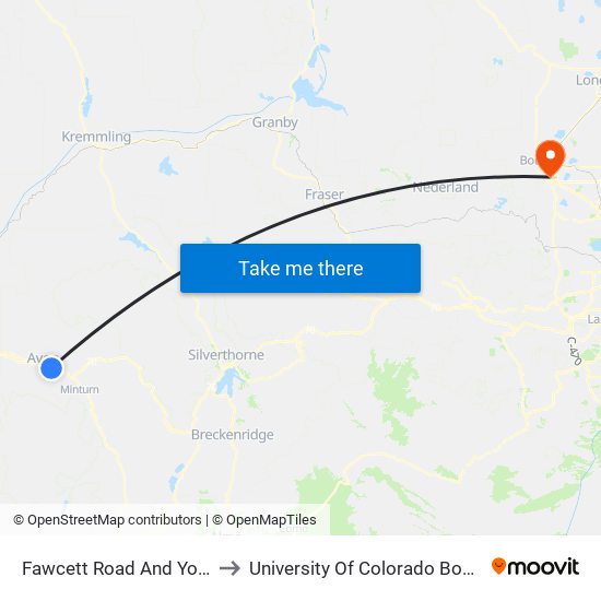 Fawcett Road And Yoder Ave (Walmart) to University Of Colorado Boulder (Williams Village) map
