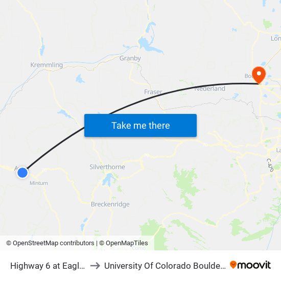 Highway 6 at Eagle Bend West to University Of Colorado Boulder (Williams Village) map