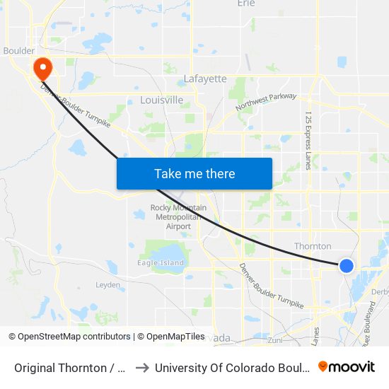 Original Thornton / 88th Ave Station to University Of Colorado Boulder (Williams Village) map