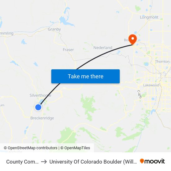 County Commons to University Of Colorado Boulder (Williams Village) map