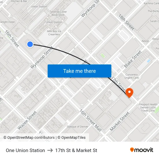 One Union Station to 17th St & Market St map