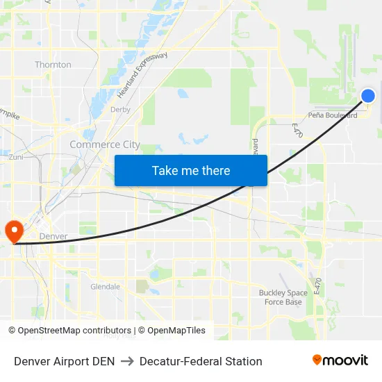 Denver Airport DEN to Decatur-Federal Station map