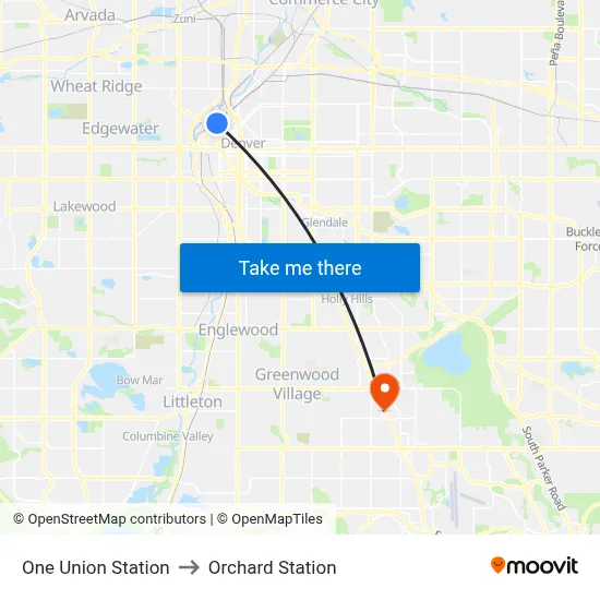One Union Station to Orchard Station map