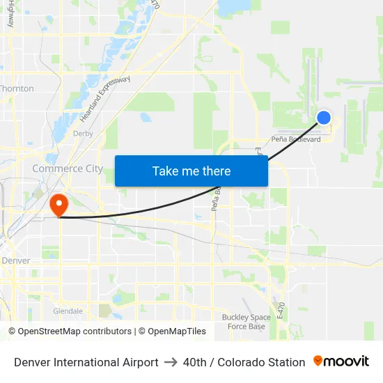 Denver International Airport to 40th / Colorado Station map