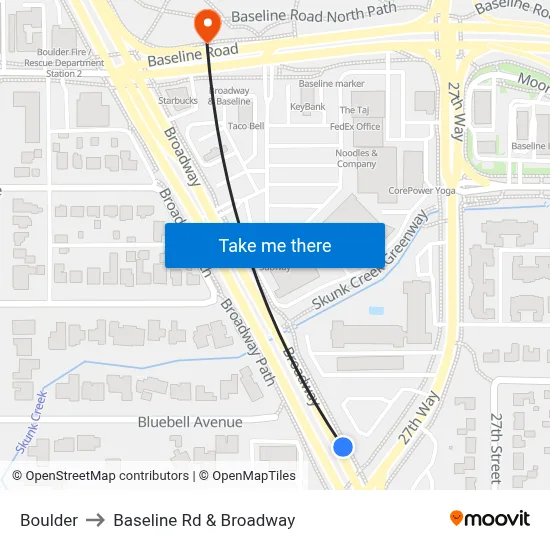 Boulder to Baseline Rd & Broadway map