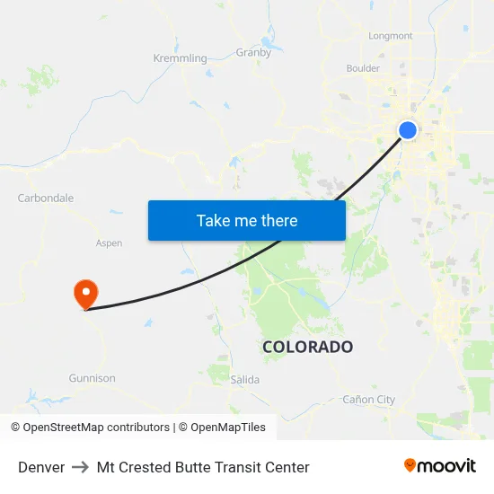Denver to Mt Crested Butte Transit Center map