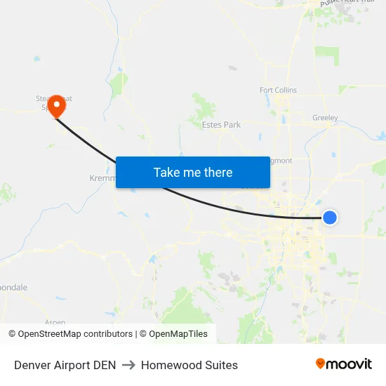 Denver Airport DEN to Homewood Suites map