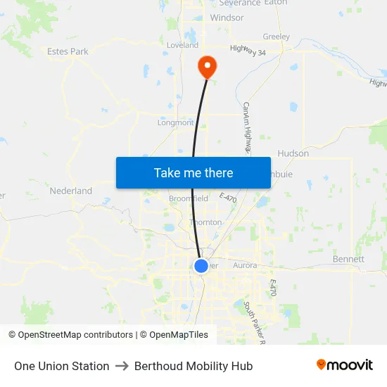 One Union Station to Berthoud Mobility Hub map