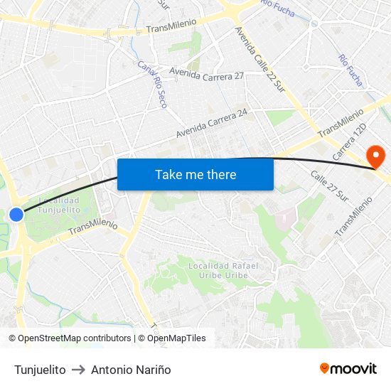 Tunjuelito to Antonio Nariño map